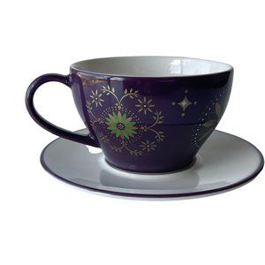 Starbucks Holiday 2006 Purple Gold Star Coffee Tea Mug Cup and Saucer 12 OZ